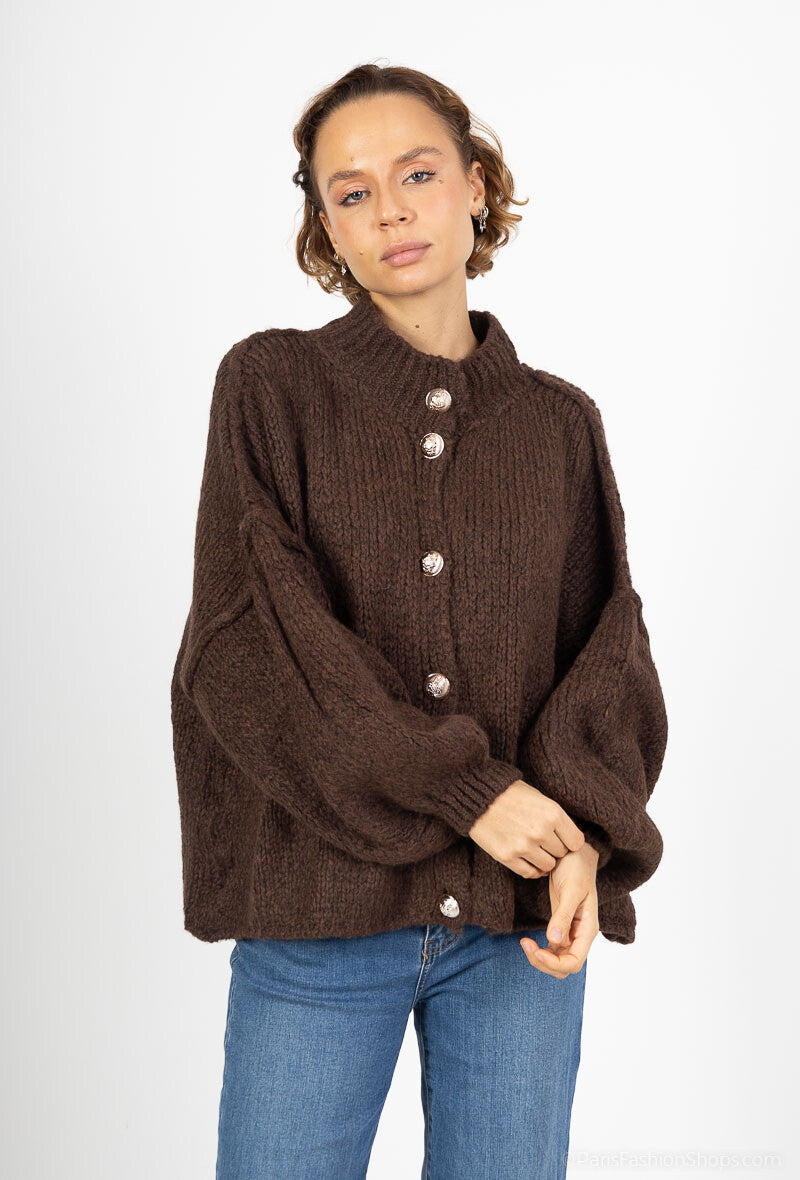 Fluffy Oversize Cardigan mit goldenen Knöpfen